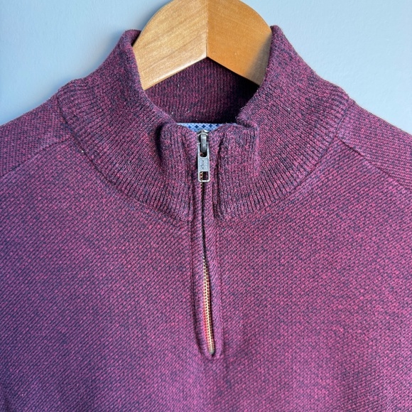 Robert Graham Men's 1/4 Zip Long Sleeve Pullover Sweater Maroon/Black Medium - Picture 3 of 15